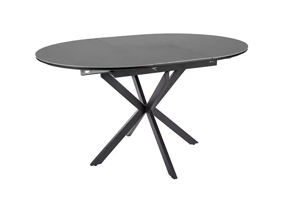 Table ronde extensible 135cm 6 pers céramique grise pied métal noir MILANOZ