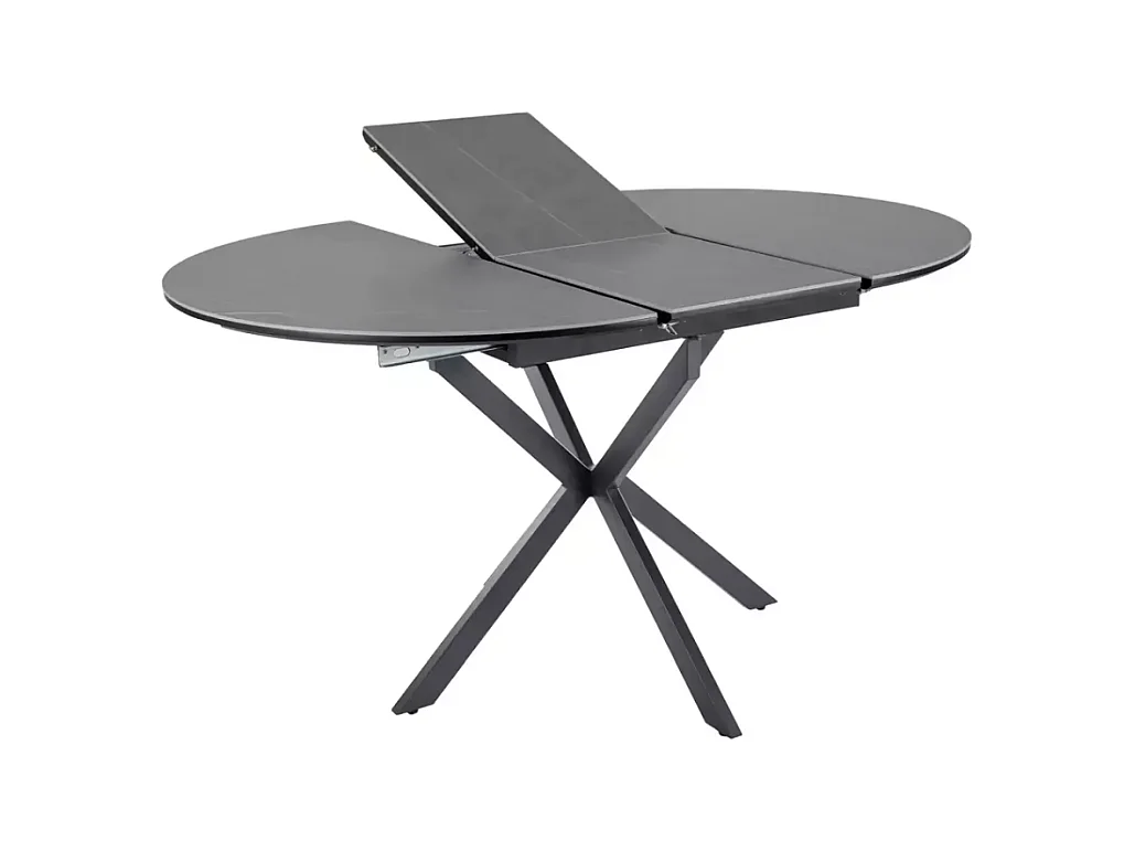Table ronde extensible 135cm 6 pers céramique grise pied métal noir MILANOZ