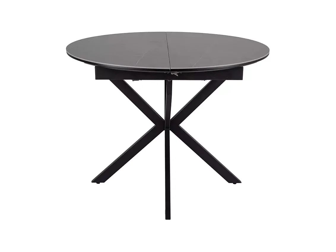 Table ronde extensible 135cm 6 pers céramique grise pied métal noir MILANOZ
