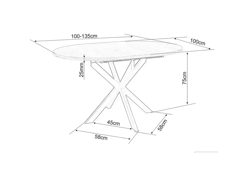 Table ronde extensible 135cm 6 pers céramique grise pied métal noir MILANOZ