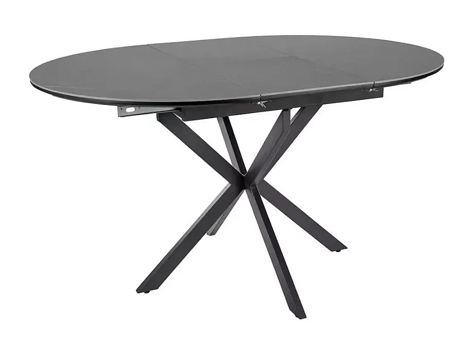 Table ronde extensible 135cm 6 pers céramique grise pied métal noir MILANOZ