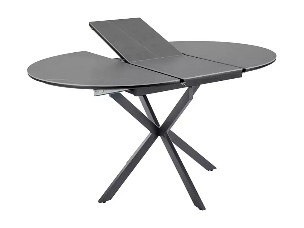 Table ronde extensible 135cm 6 pers céramique grise pied métal noir MILANOZ