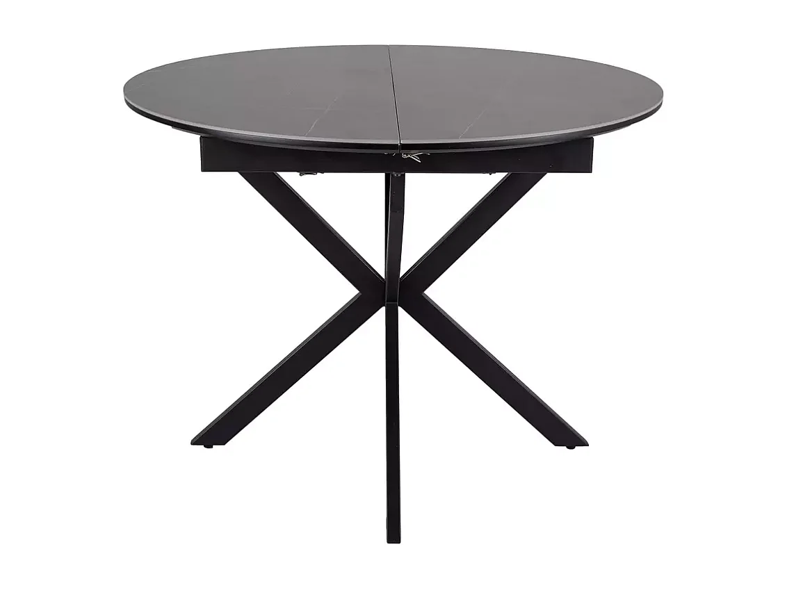 Table ronde extensible 135cm 6 pers céramique grise pied métal noir MILANOZ