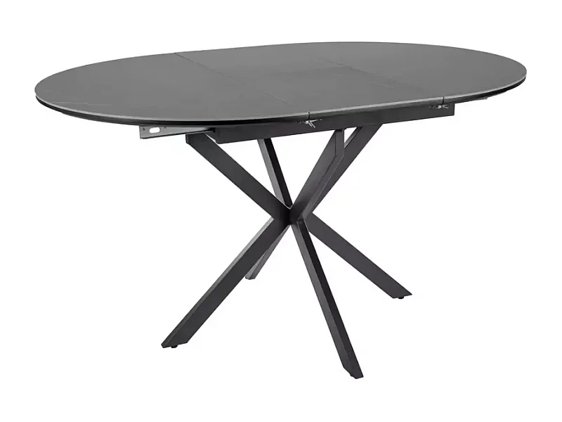 Table ronde extensible 135cm 6 pers céramique grise pied métal noir MILANOZ