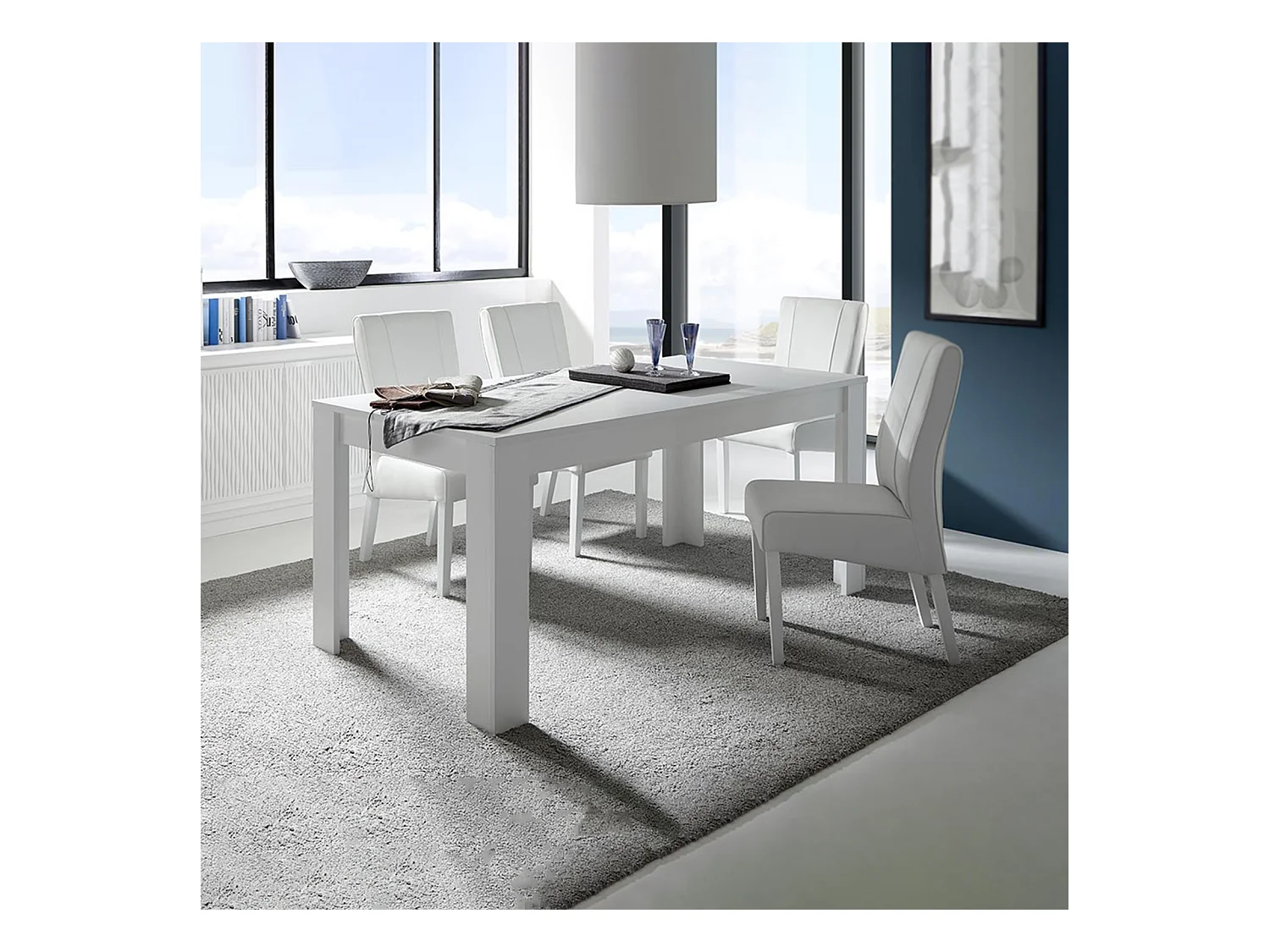 Table à manger extensible « Sky » en bois blanc mat cm 137/185x90 ​​​​79h