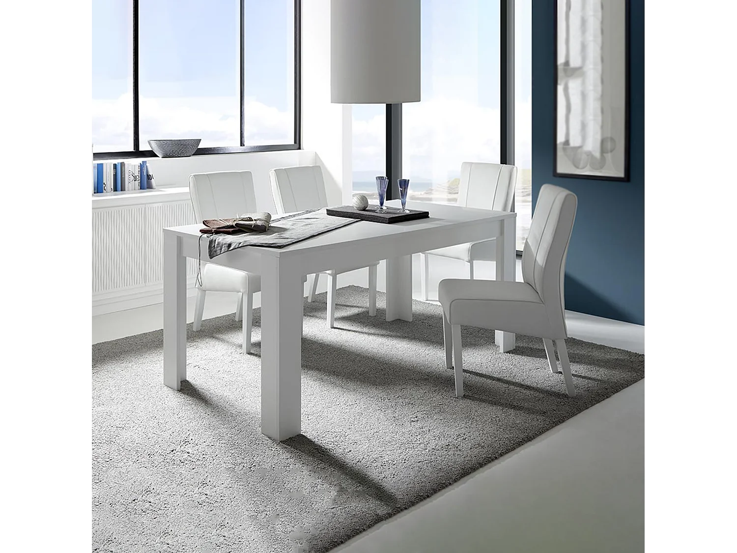 Uitschuifbare eettafel "Sky" in mat wit hout cm 137/185x90 ​​79h