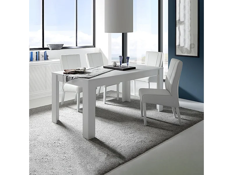 Uitschuifbare eettafel "Sky" in mat wit hout cm 137/185x90 ​​79h