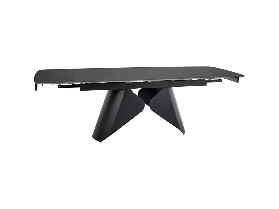 Table de salle à manger extensible 160 + 80cm avec plateau en céramique noir mat ARMADA