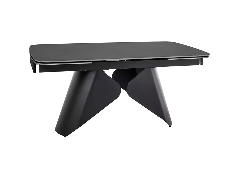 Table de salle à manger extensible 160 + 80cm avec plateau en céramique noir mat ARMADA