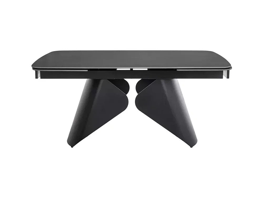 Table de salle à manger extensible 160 + 80cm avec plateau en céramique noir mat ARMADA