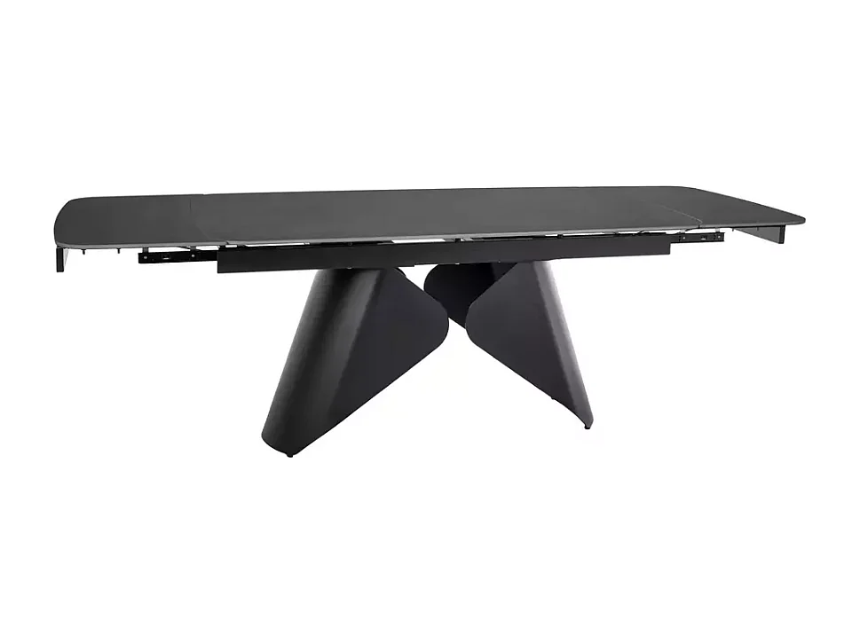 Table de salle à manger extensible 160 + 80cm avec plateau en céramique noir mat ARMADA