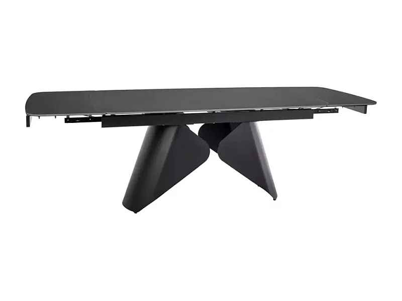 Table de salle à manger extensible 160 + 80cm avec plateau en céramique noir mat ARMADA