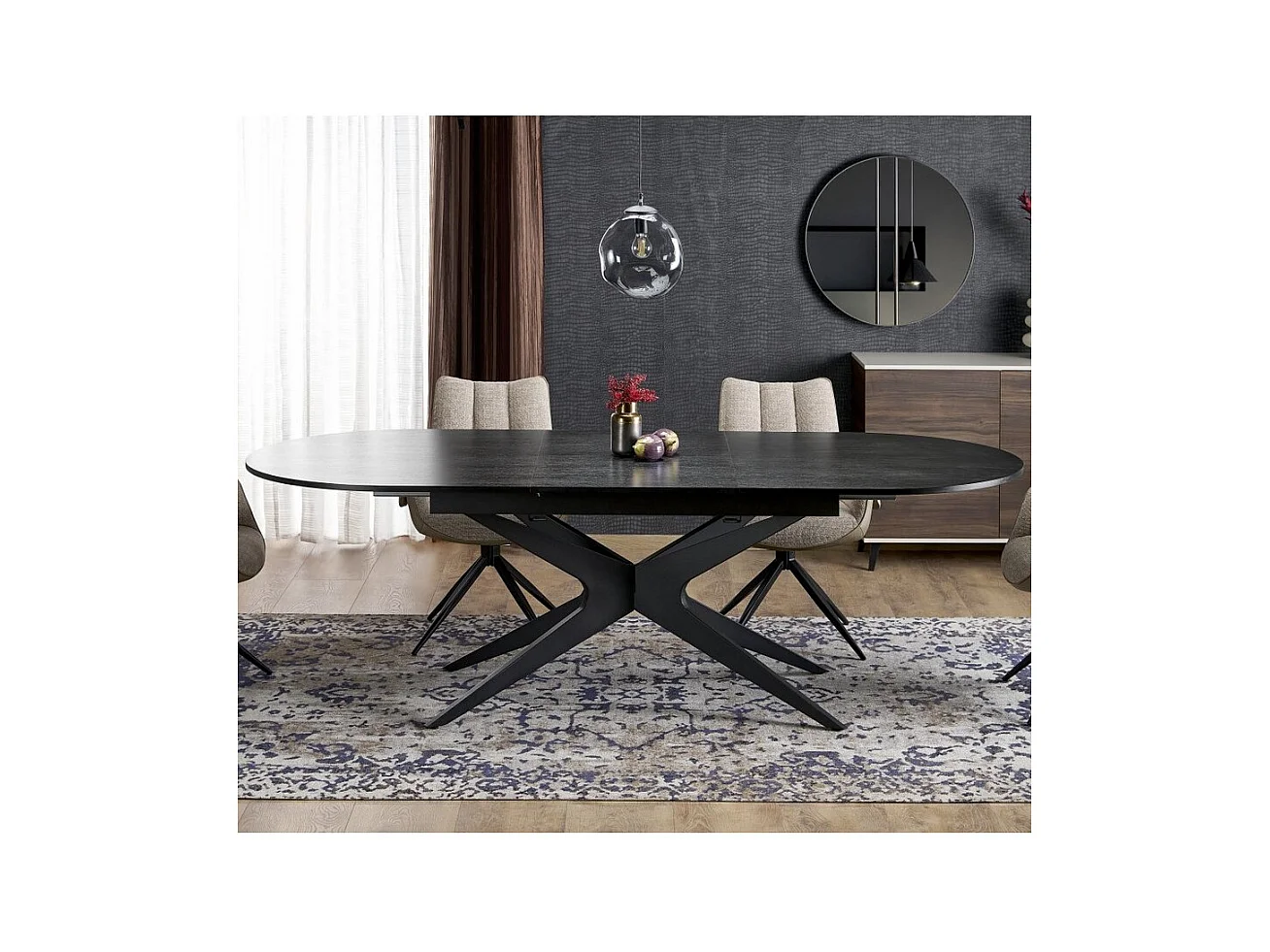 Table ovale noire extensible 180 - 240 cm avec pied central LUDMILA