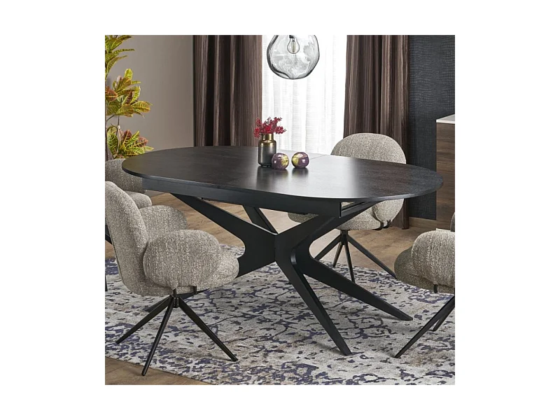 Table ovale noire extensible 180 - 240 cm avec pied central LUDMILA