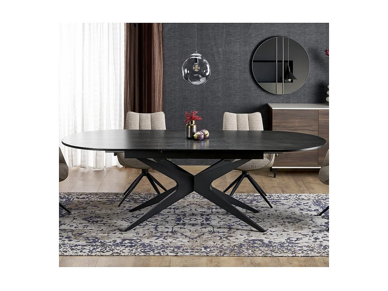 Table ovale noire extensible 180 - 240 cm avec pied central LUDMILA