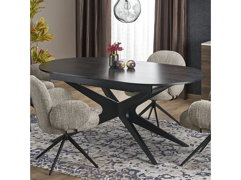 Table ovale noire extensible 180 - 240 cm avec pied central LUDMILA