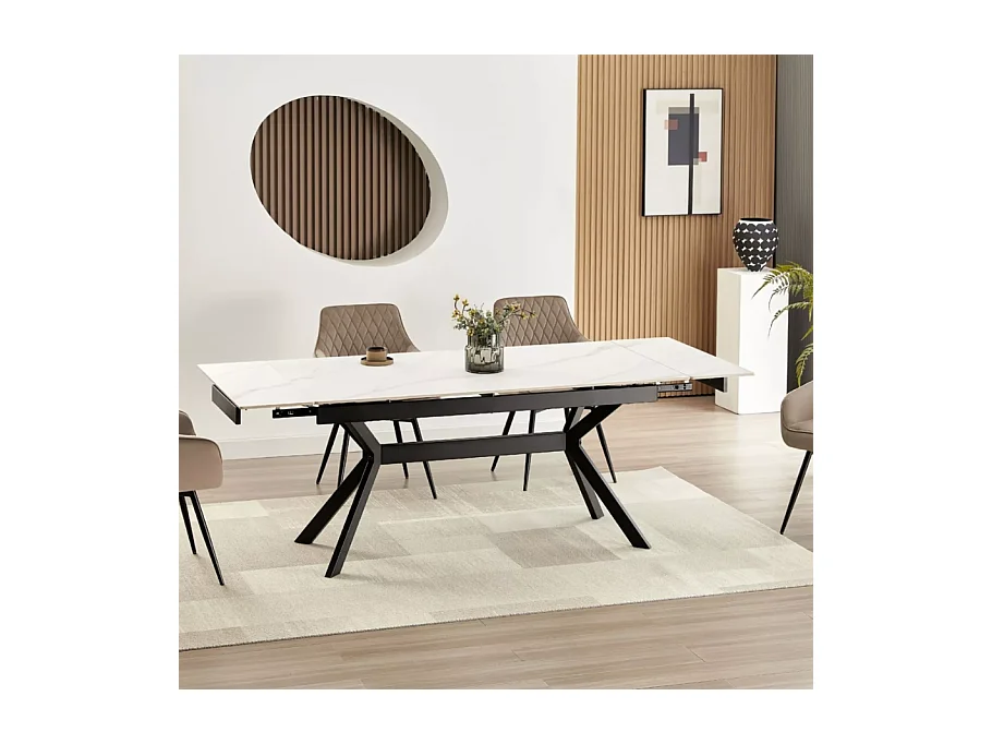 Table de salle à manger extensible 160 + 60cm en céramique blanc mat MARTA