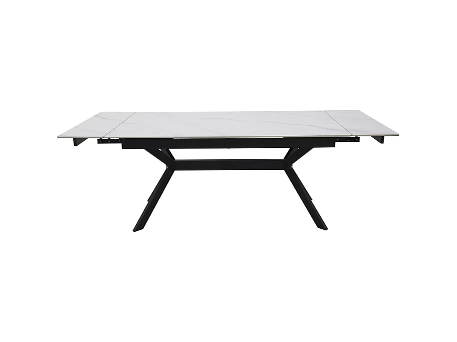Table de salle à manger extensible 160 + 60cm en céramique blanc mat MARTA