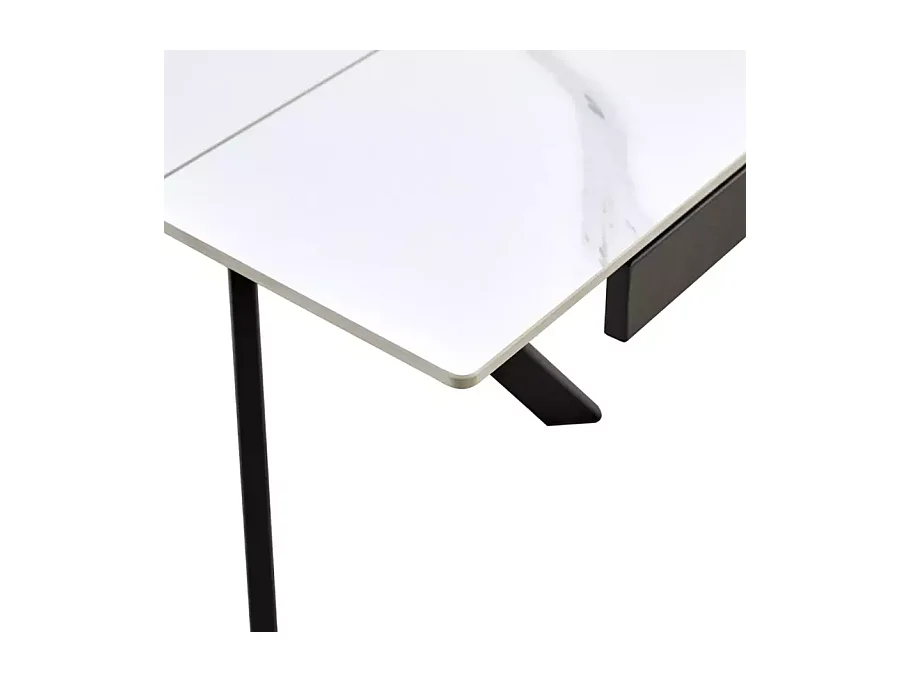 Table de salle à manger extensible 180 + 60cm en céramique blanc mat MARTA