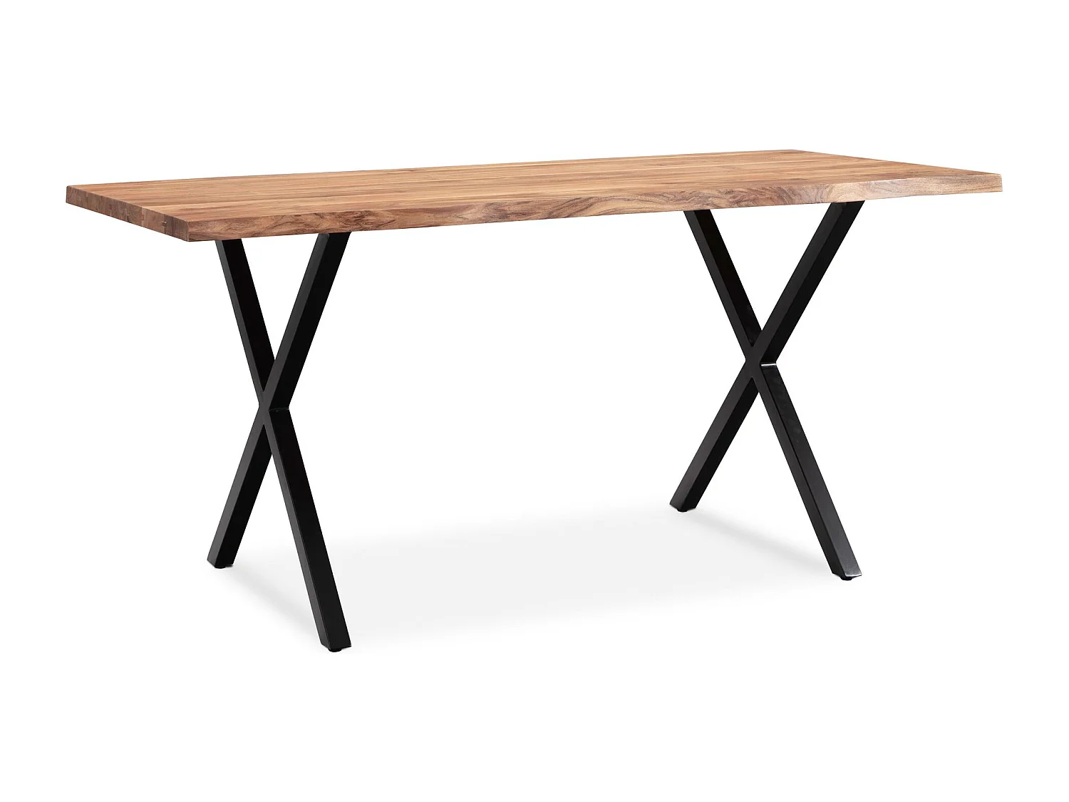 table de salle à manger 120x60x76 cm table à manger en bois massif d'acacia/métal bord d'arbre,