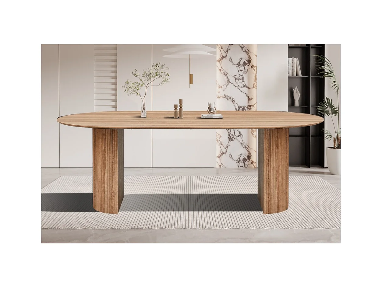 Table à manger ovale VAGOS – 220 x 110 cm – Coloris chêne vieilli – Design généreux et contemporain