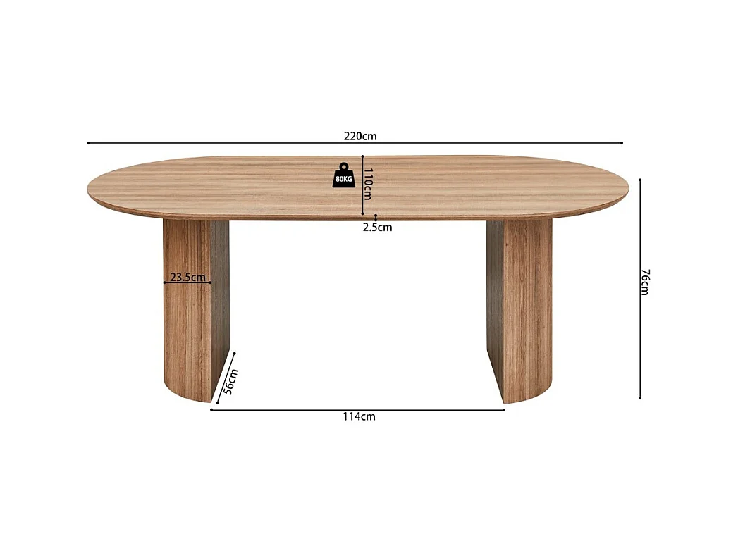 Table à manger ovale VAGOS – 220 x 110 cm – Coloris chêne vieilli – Design généreux et contemporain