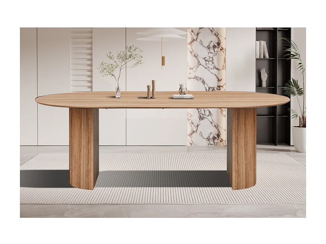 Mesa de comedor ovalada VAGOS – 220 x 110 cm – Color roble envejecido – Diseño generoso y contemporáneo