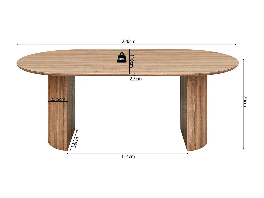 Mesa de comedor ovalada VAGOS – 220 x 110 cm – Color roble envejecido – Diseño generoso y contemporáneo