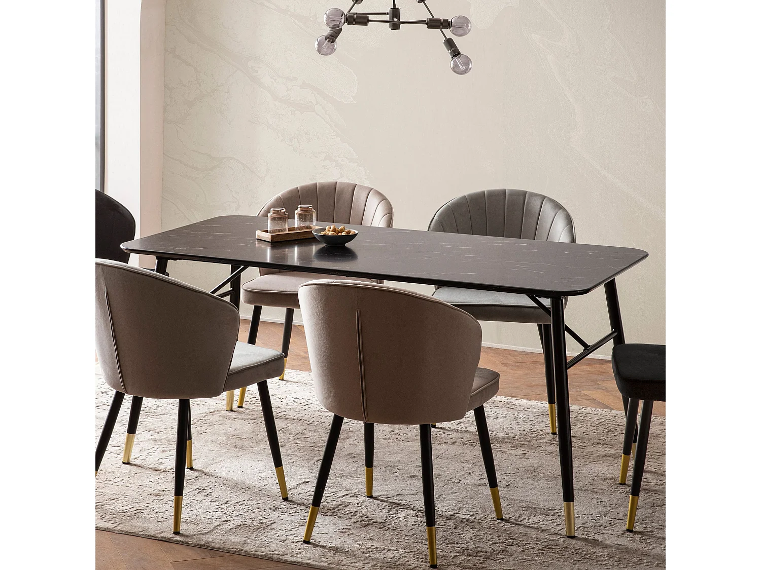 Table de Salle à Manger 160x80x76 cm Noir Effet Marbre Moderne, Grande Table de Cuisine