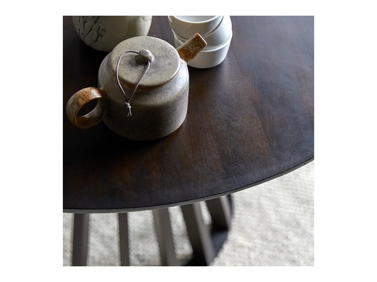 Runder Tisch aus massivem Mangoholz und Metall für 5 Personen Greco