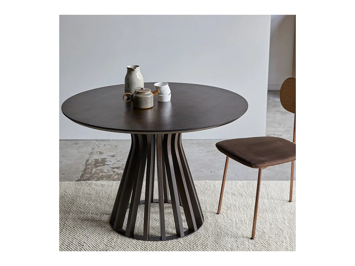 Runder Tisch aus massivem Mangoholz und Metall für 5 Personen Greco