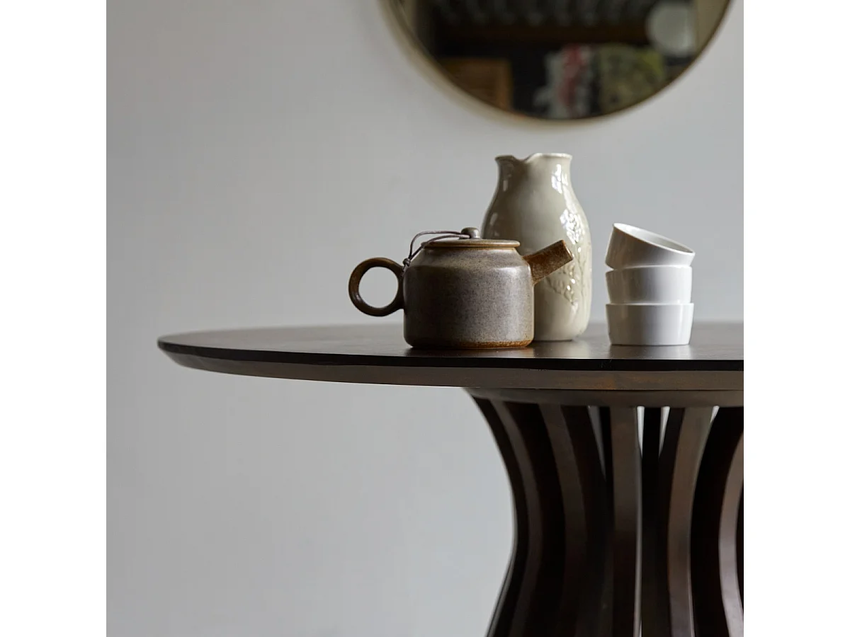 Table ronde en bois de manguier massif et métal 5 pers Greco