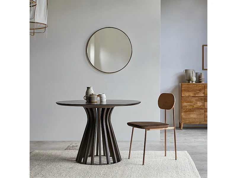 Table ronde en bois de manguier massif et métal 5 pers Greco