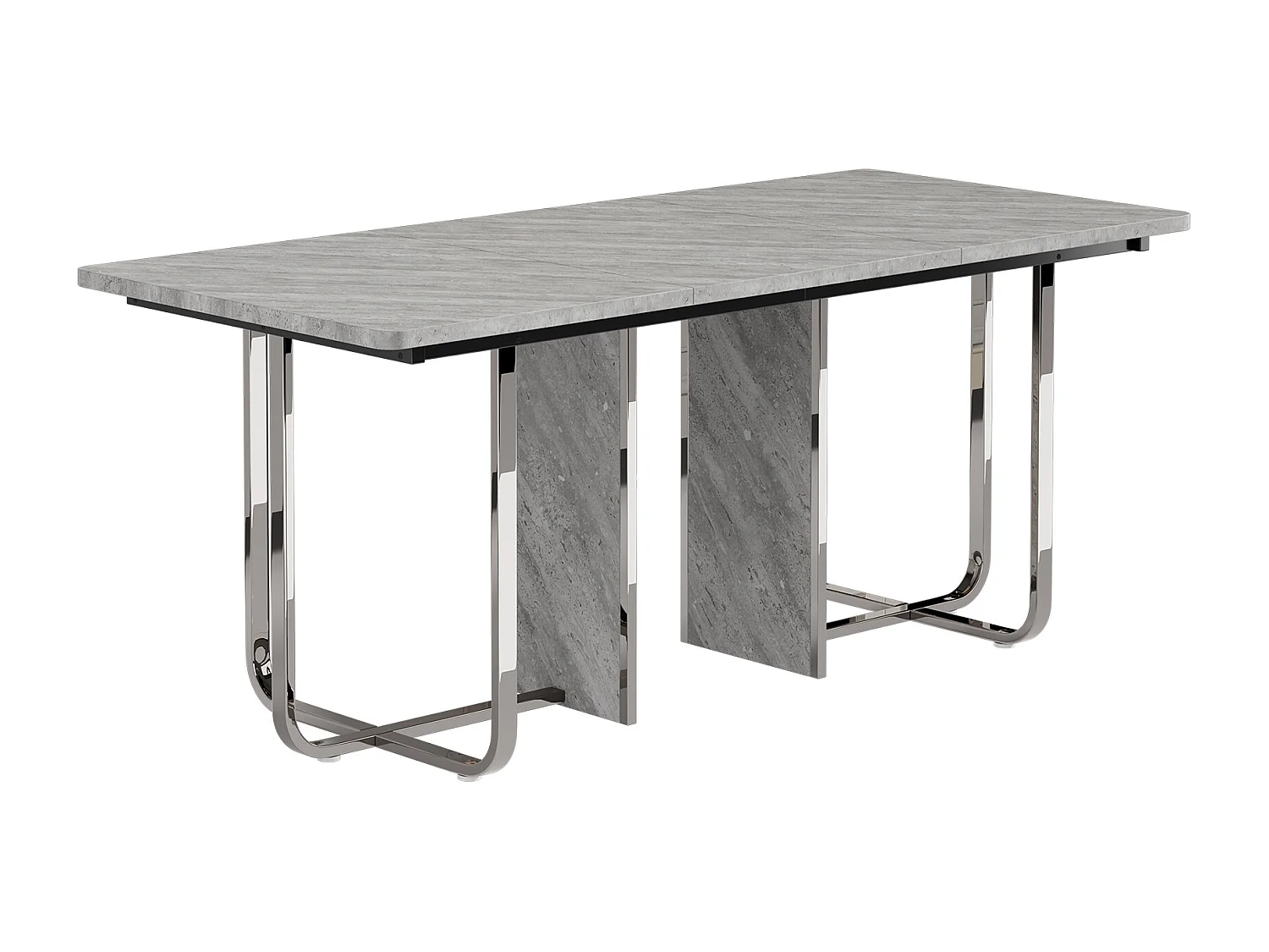 Mesa de jantar retangular para 6 pessoas, tampo em MDF cinza com pés em metal prateado - 180x80x75cm