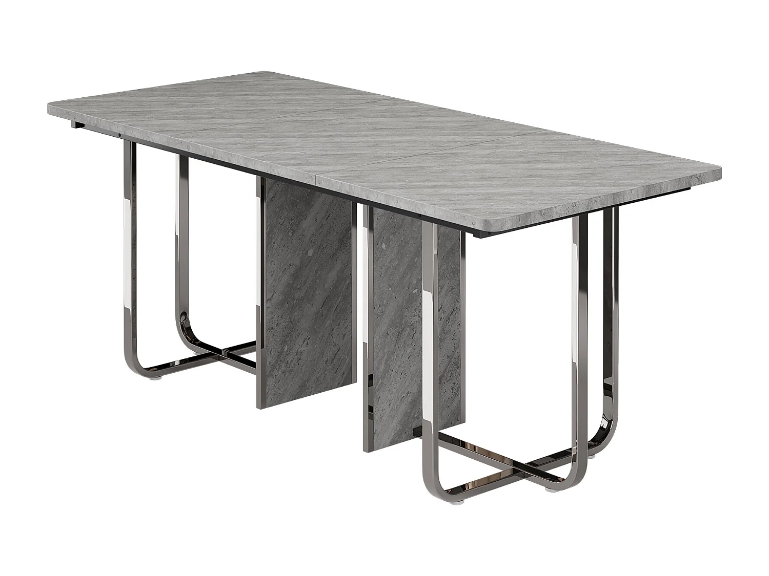 Mesa de jantar retangular para 6 pessoas, tampo em MDF cinza com pés em metal prateado - 180x80x75cm