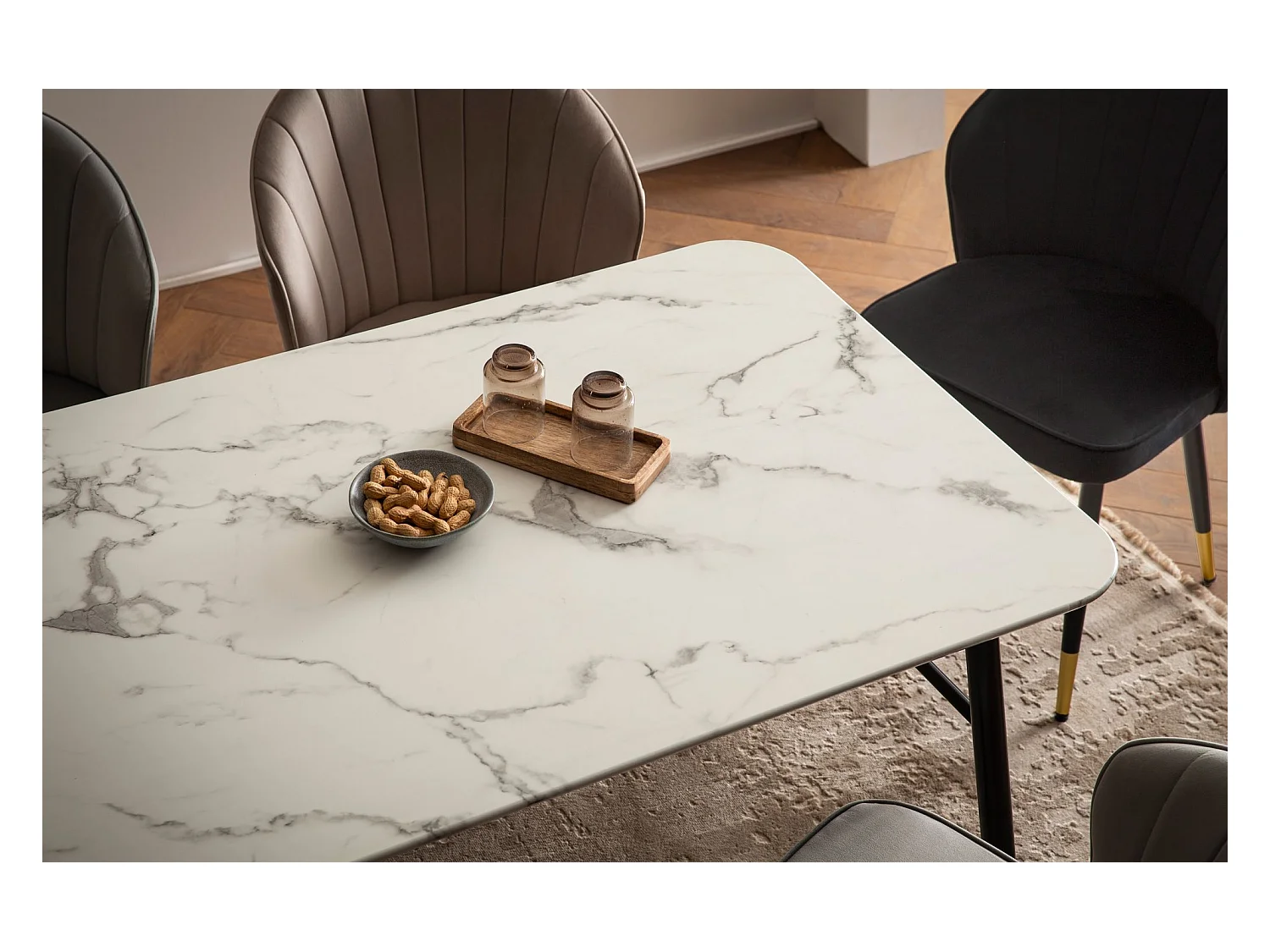 Eettafel 140x80x76 cm Zwart Modern Marmer Effect, Kleine Rechthoekige Keukentafel met Metalen Poten