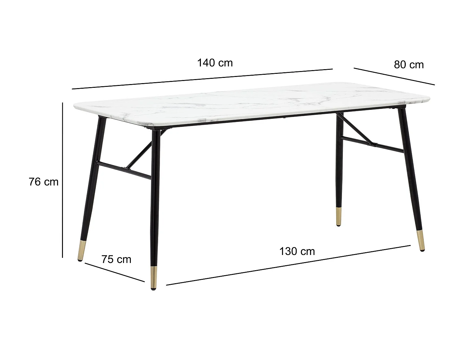 Table de Salle à Manger 140x80x76 cm Blanc Effet Marbre Moderne, Petite Table de Cuisine