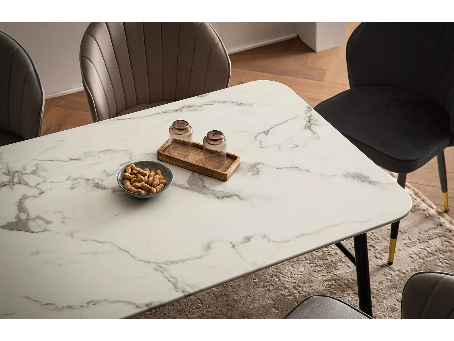 Table de Salle à Manger 140x80x76 cm Blanc Effet Marbre Moderne, Petite Table de Cuisine