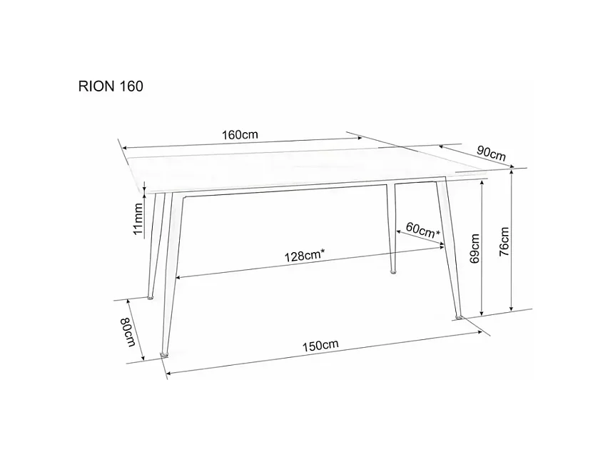 Table de salle à manger 160 cm rectangulaire gris brillant en céramique ARMANDO