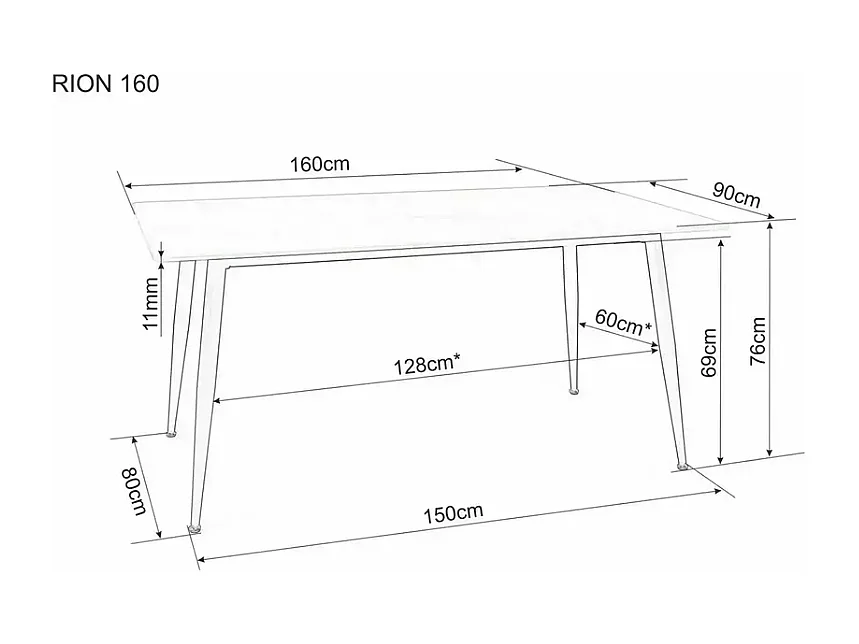 Table de salle à manger 160 cm rectangulaire gris brillant en céramique ARMANDO
