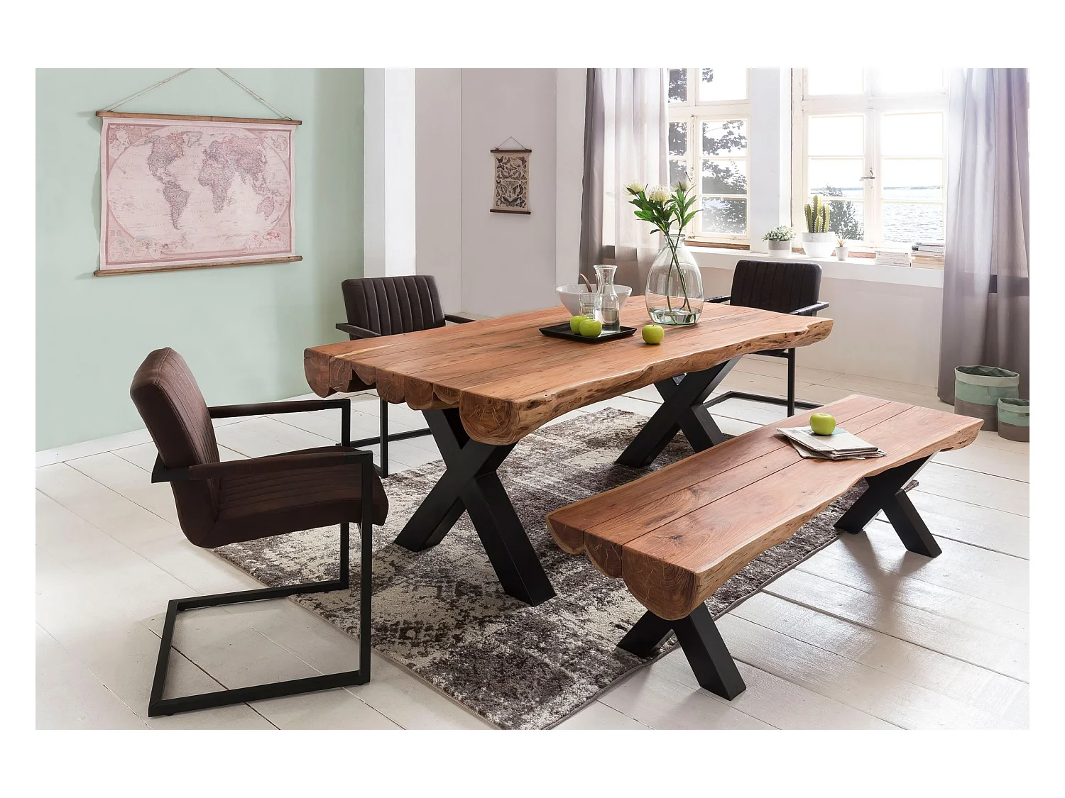 Massief acaciahouten dressoir 160x75x43 cm met boomrand, entreekast in landhuisstijl met laden en deuren, vloeropbergkast