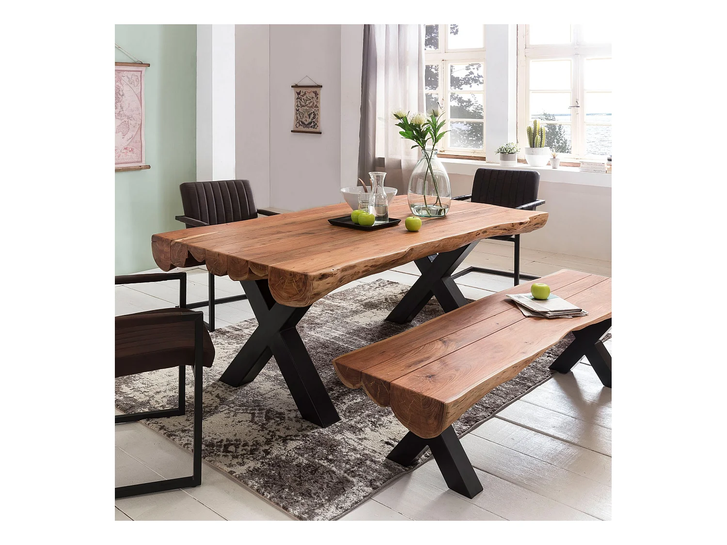 Massief acaciahouten dressoir 160x75x43 cm met boomrand, entreekast in landhuisstijl met laden en deuren, vloeropbergkast