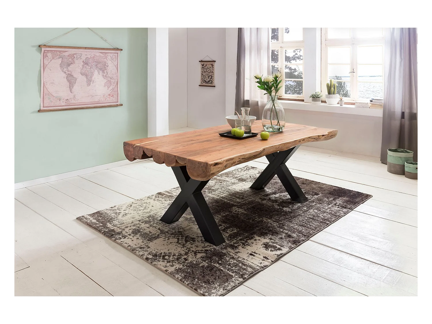 Massief acaciahouten dressoir 160x75x43 cm met boomrand, entreekast in landhuisstijl met laden en deuren, vloeropbergkast