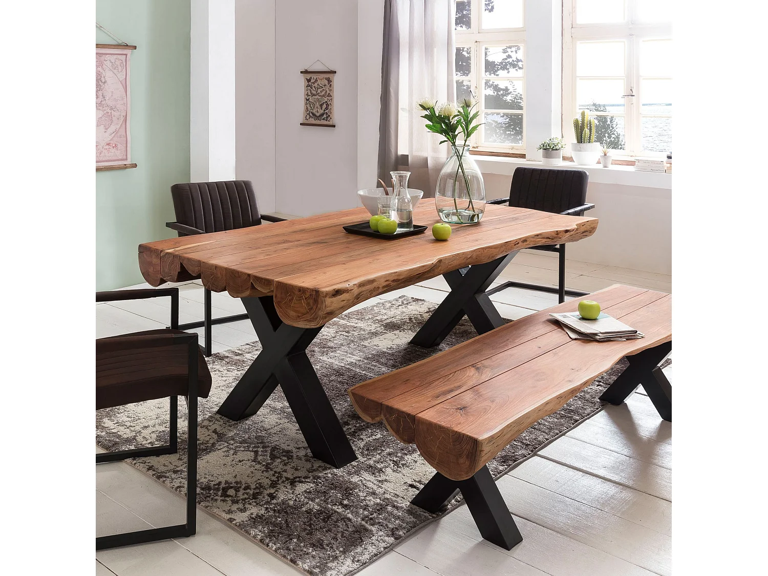 Table de Salle à Manger 200x100x77 cm en Bois Massif d’Acacia, Table de Cuisine Style Maison de