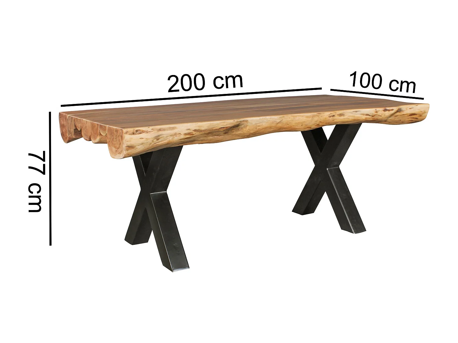 Table de Salle à Manger 200x100x77 cm en Bois Massif d’Acacia, Table de Cuisine Style Maison de