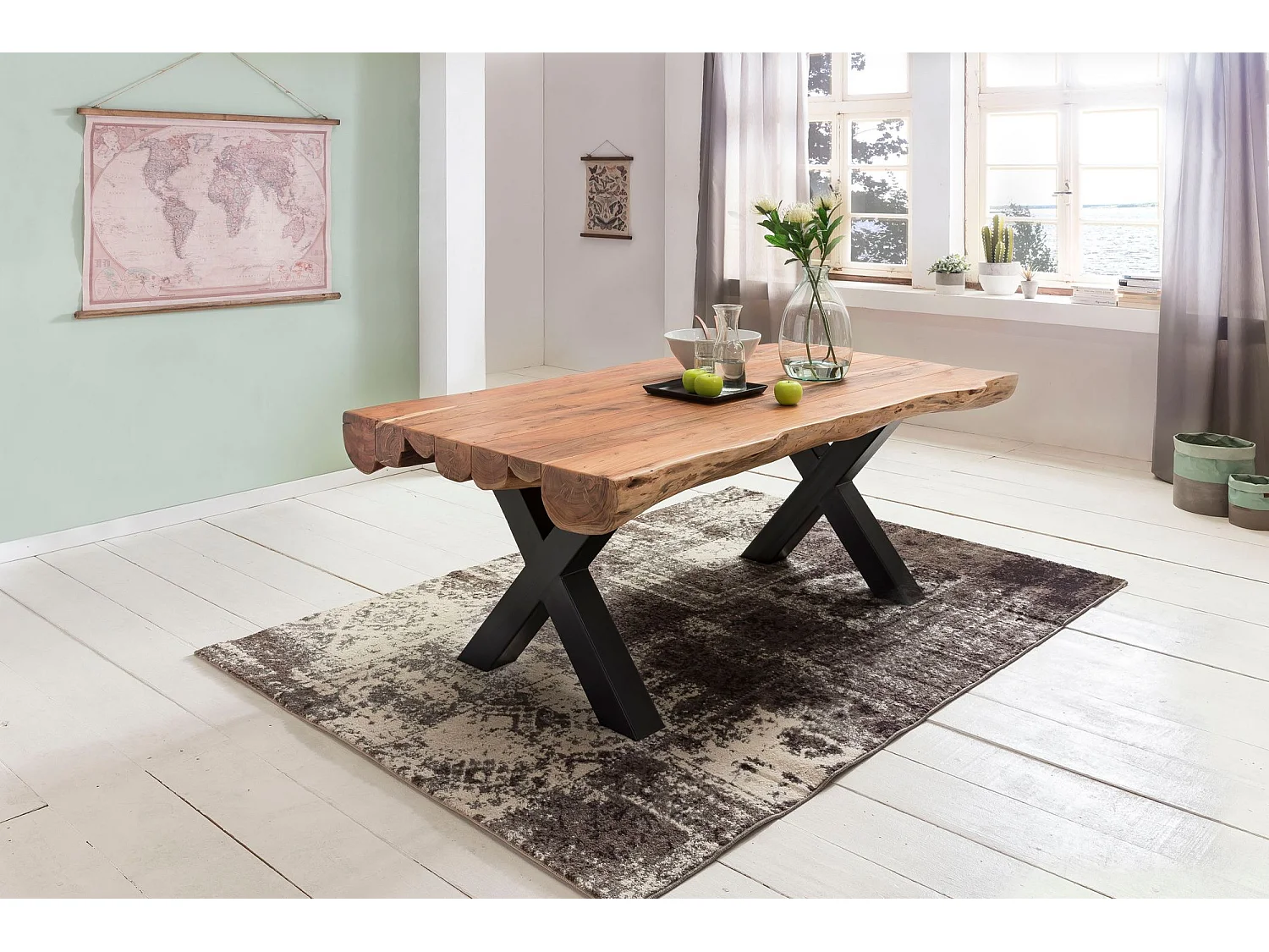 Table de Salle à Manger 200x100x77 cm en Bois Massif d’Acacia, Table de Cuisine Style Maison de