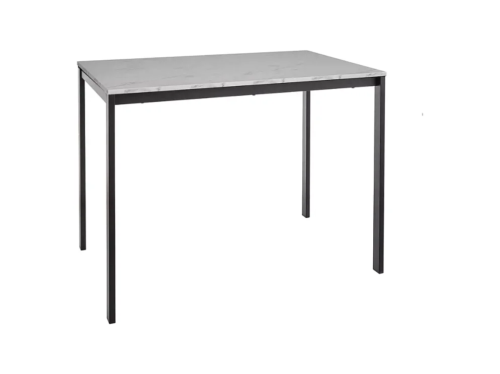 Table rectangulaire 100 cm avec plateau stratifié blanc effet marbre pieds noir LANDRY