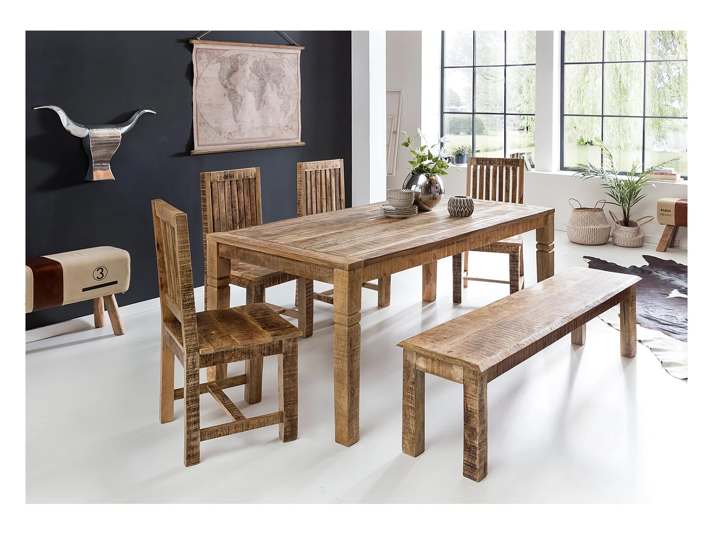 RUSTICA Mango massief houten staplanken 90 x 45 x 35 cm 2 planken | Nature Houten Design Plank | Landelijke stijl bijzettafel | Kleine massief houten boekenkast