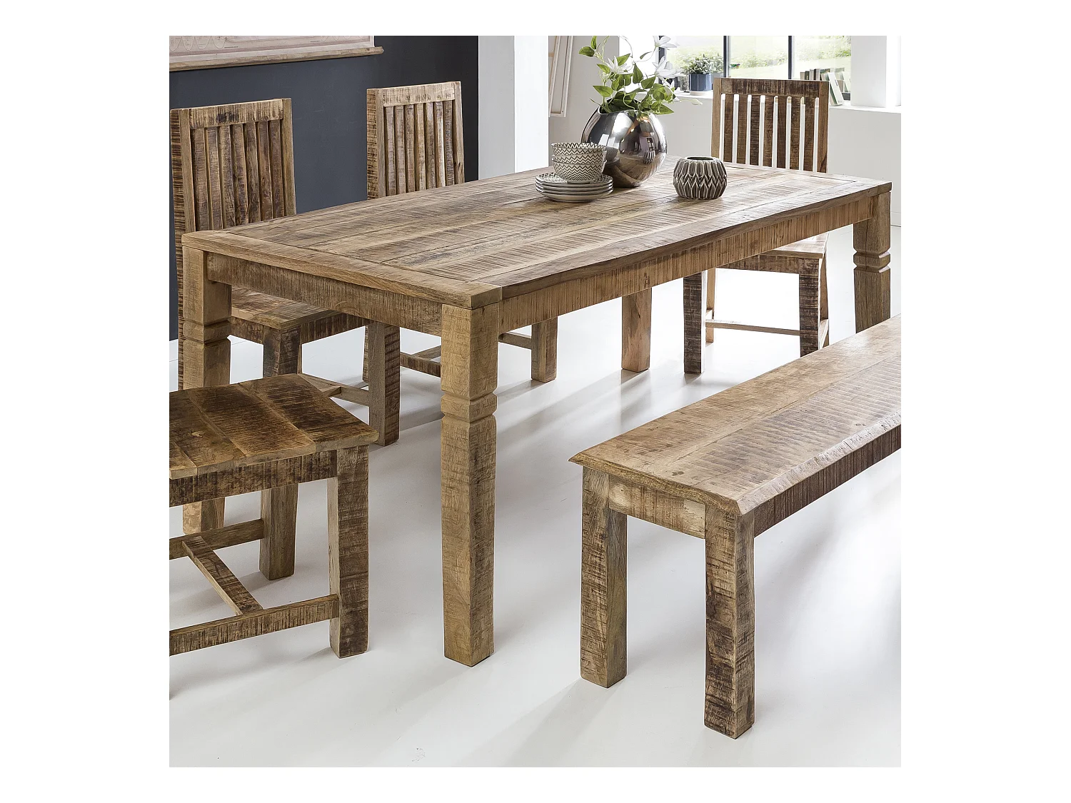 RUSTICA Mango massief houten staplanken 90 x 45 x 35 cm 2 planken | Nature Houten Design Plank | Landelijke stijl bijzettafel | Kleine massief houten boekenkast