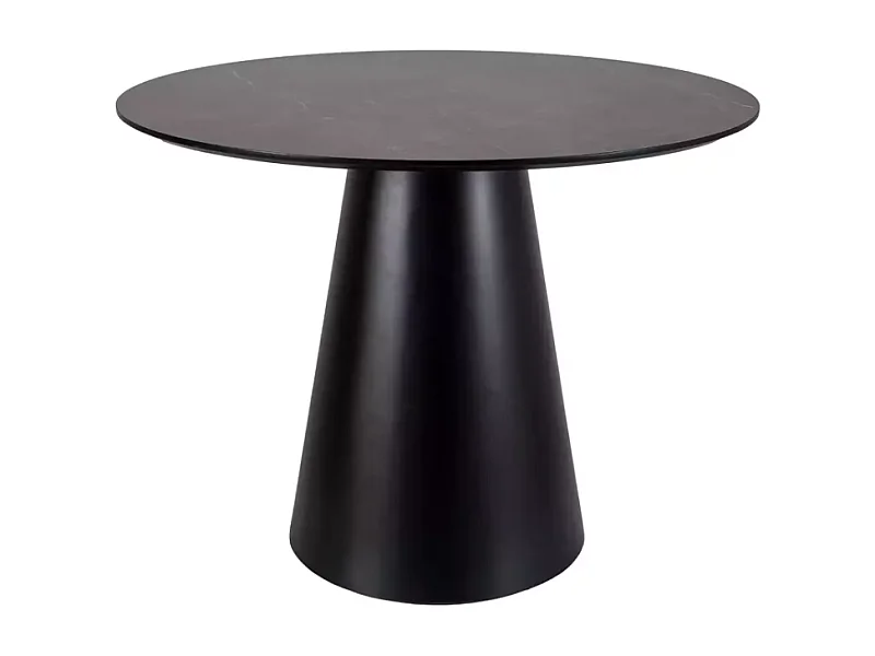 Table ronde de 100 cm gris effet marbre avec pied noir mat Sorin